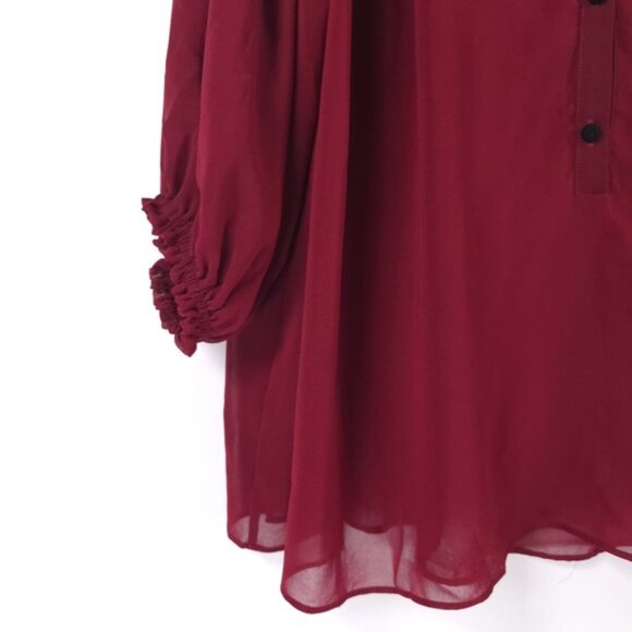 Misa Los Angeles Sheer Chiffon Wine Top V neck Pleated Ruffle Size MEDIUM - Picture 10 of 11